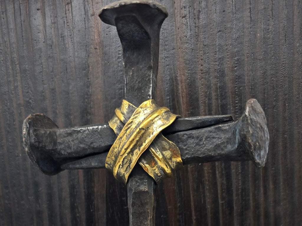 Railroad spike cross with wall mount