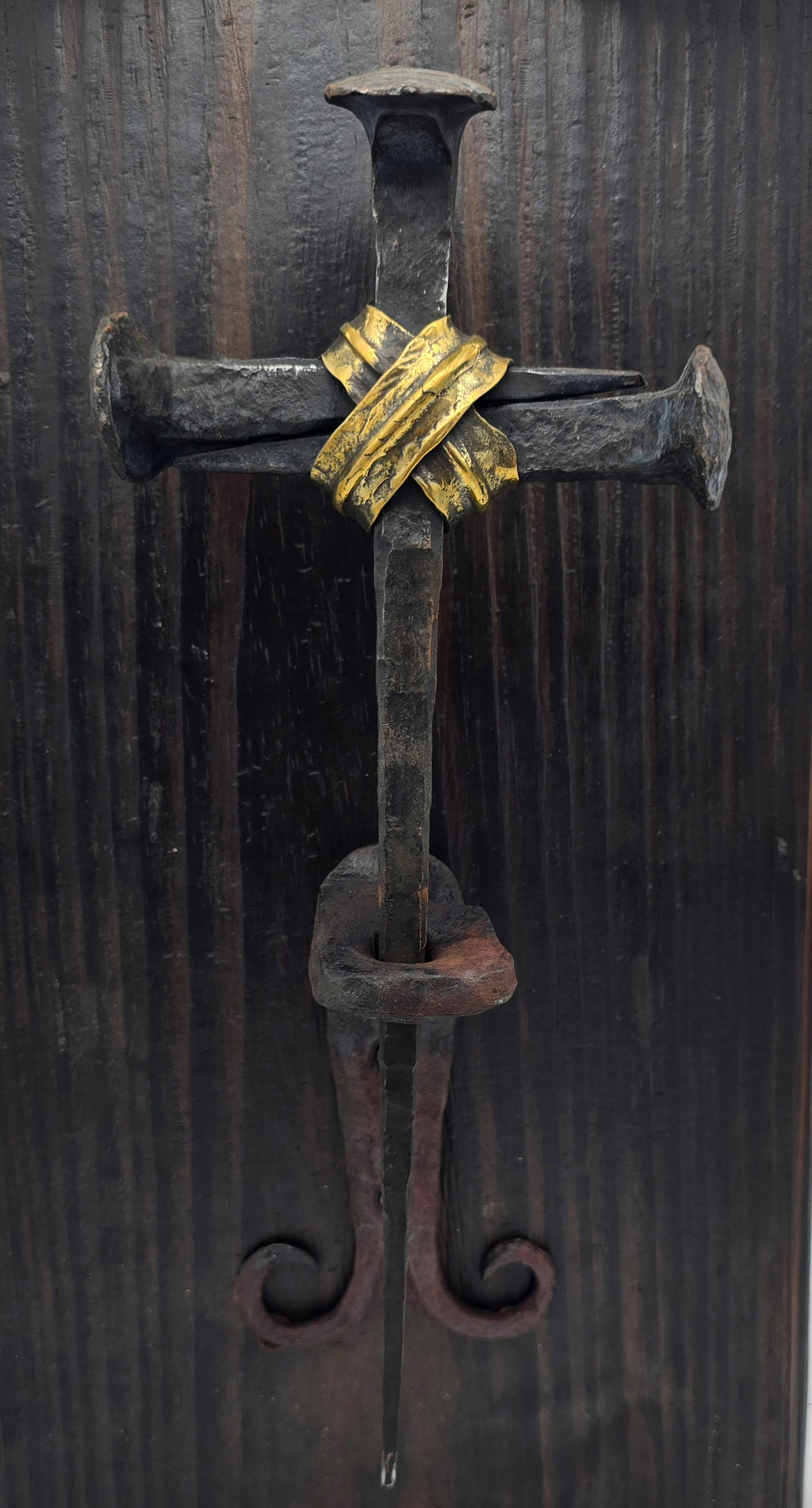 Railroad spike cross with wall mount