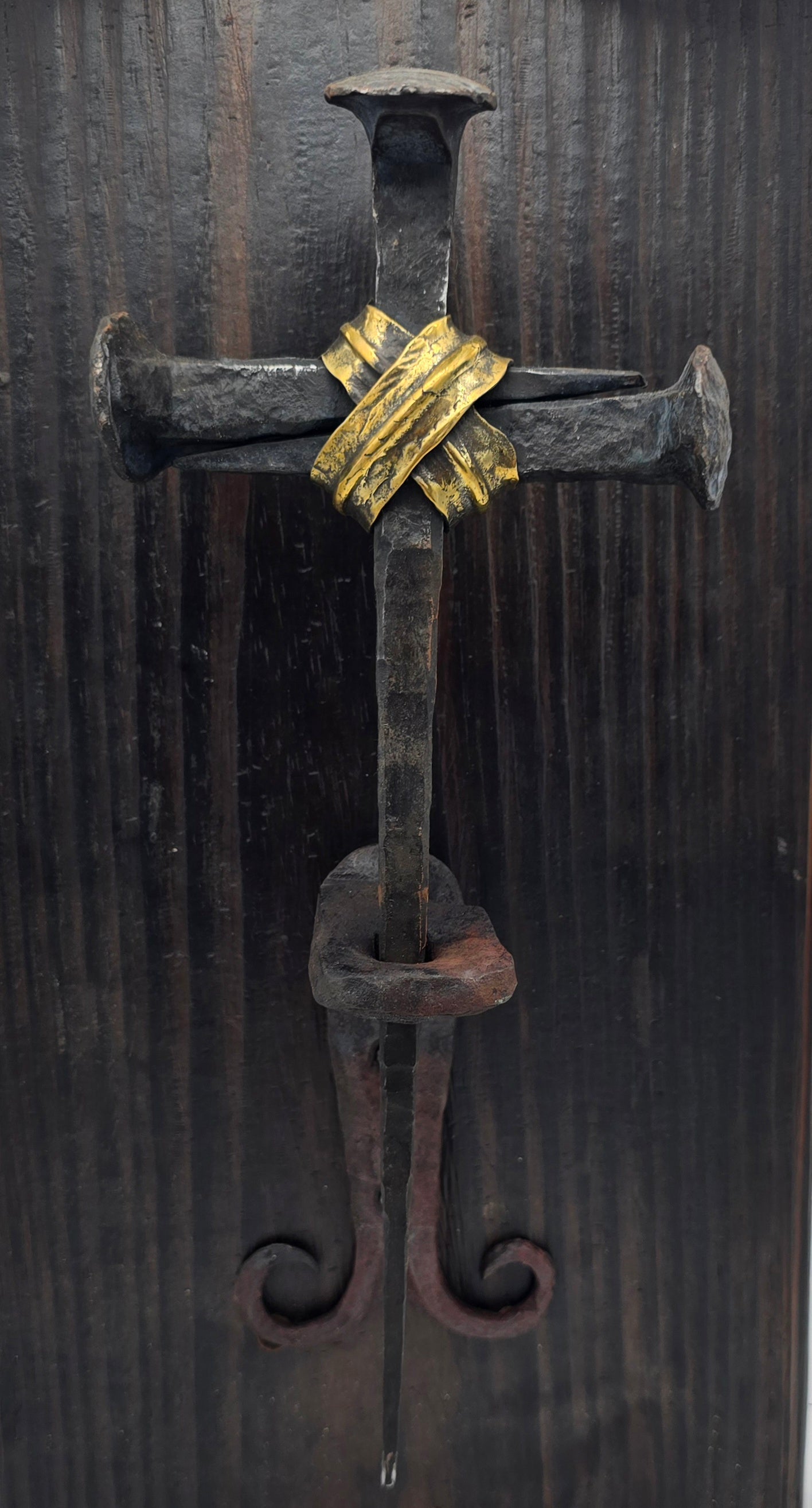 Railroad spike cross with wall mount