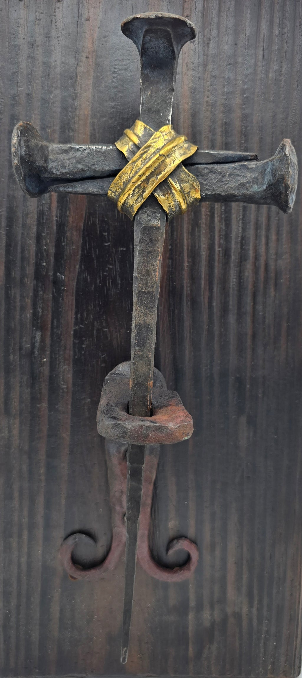 Railroad spike cross with wall mount