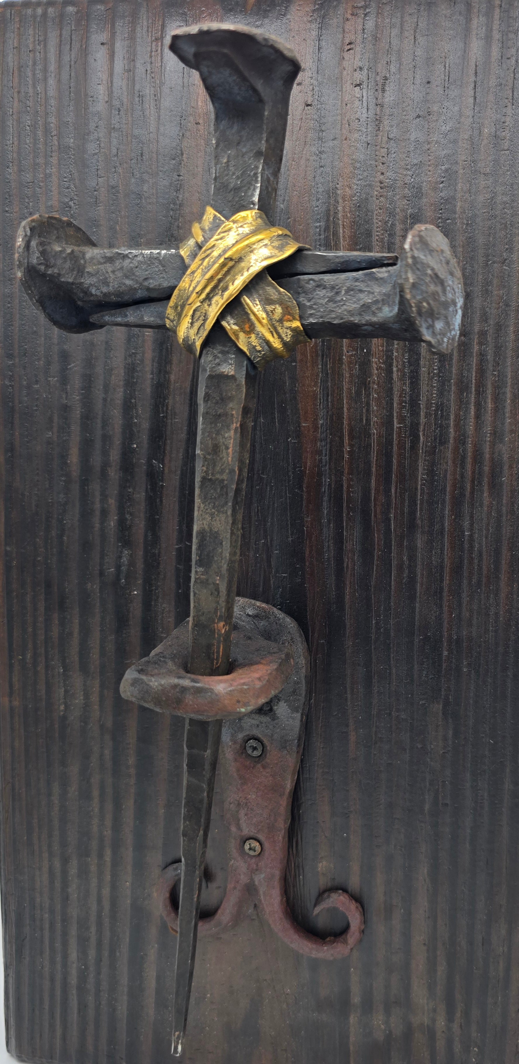 Railroad spike cross with wall mount